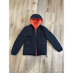 Cole Haan Black Puffer Coat Women's M Long Hooded Black Signature Full Zipper